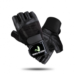 Перчатки для тренажерного зала с напульсником Way4you-Black