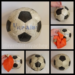 Ремонт шитых вручную футбольных мячей