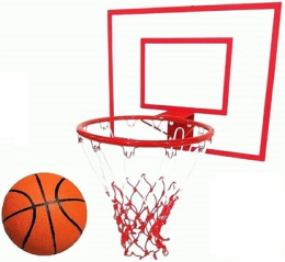 Ігровий баскетбольний щит SportReal 100x80 см з кільцем №7 та червоно-білою сіткою і м'ячем