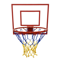Средний баскетбольный щит 100x80 см с кольцом и сине-желтой сеткой